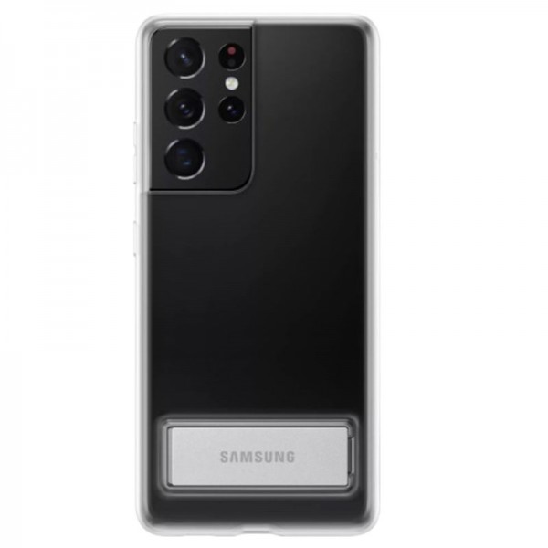 Husa Premium Originala Samsung Galaxy S21 Ultra, Silicon, Transparenta Cu Stand Metalic – Ef-jg998ct