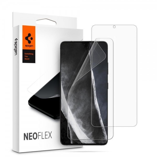 Folie Silicon Premium Neo Flex Spigen Pentru Samsung Galaxy S21 Ultra, Transparenta Case Friendly 2 Bucati In Pachet