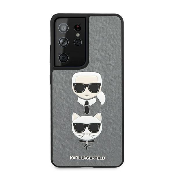 Husa Premium Originala Karl Lagerfeld Compatibila Cu Samsung Galaxy S21 Ultra, Colectia Saffiano Karl Si Choupette, Gri - 6770
