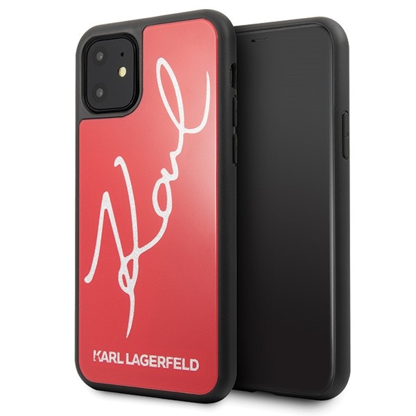 Husa Premium Karl Lagerfeld Compatibila Cu iPhone 11, Signature Glitter Rosu Gold geekmall.ro imagine noua tecomm.ro