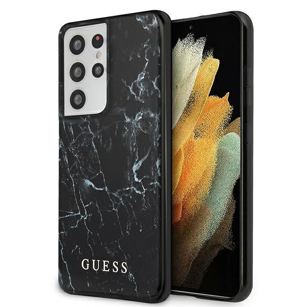 Husa Premium Guess Compatibila Cu Samsung Galaxy S21 Ultra, Colectia Marble, Negru – 03300