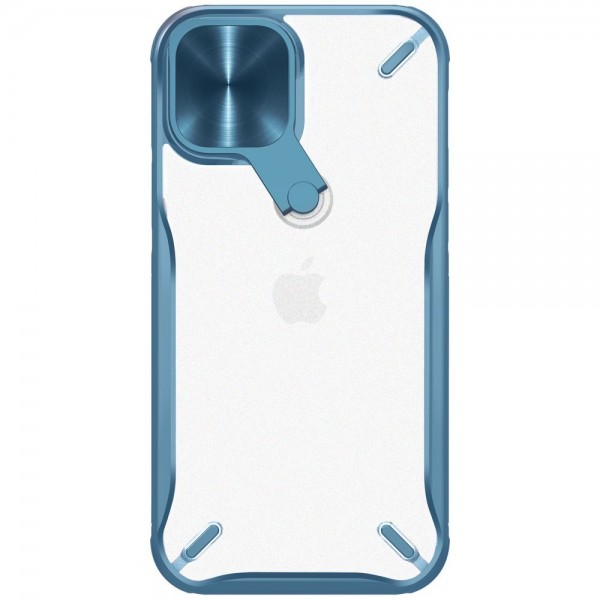 Hus Premium Nillkin Cyclops Compatibila Cu iPhone 12 / 12 Pro, Protectie La Camera Si Kickstand, Albastru