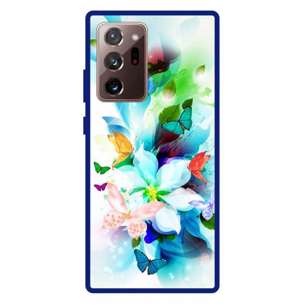 Husa Premium Spate Upzz Pro Anti Shock Compatibila Cu Samsung Galaxy Note 20 Ultra, Model Painted Butterflies, Rama Albastra