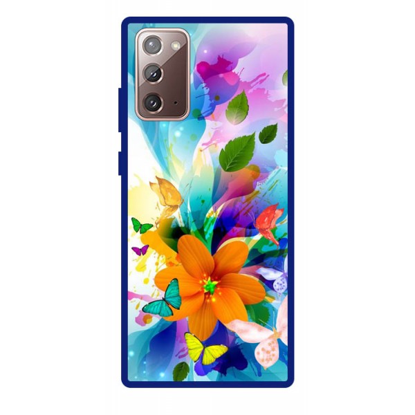 Husa Premium Spate Upzz Pro Anti Shock Compatibila Cu Samsung Galaxy Note 20, Model Painted Butterflies 2, Rama Albastra geekmall.ro imagine noua tecomm.ro