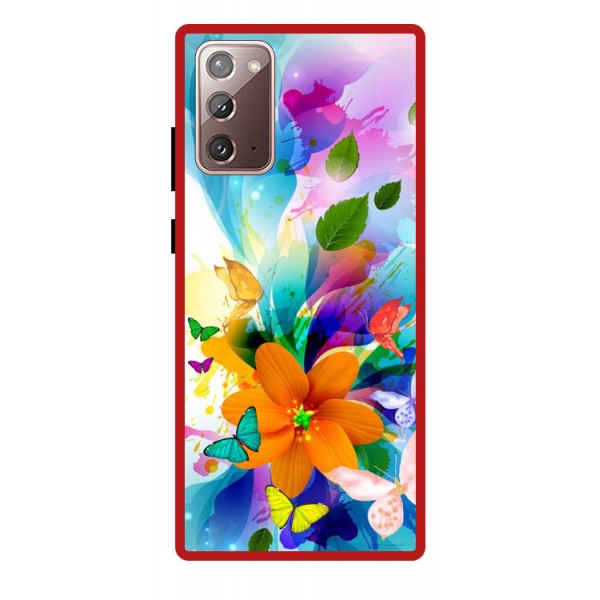 Husa Premium Spate Upzz Pro Anti Shock Compatibila Cu Samsung Galaxy Note 20, Model Painted Butterflies 2, Rama Rosie geekmall.ro imagine noua tecomm.ro