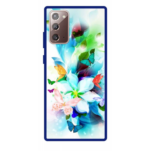 Husa Premium Spate Upzz Pro Anti Shock Compatibila Cu Samsung Galaxy Note 20, Model Painted Butterflies, Rama Albastra geekmall.ro imagine noua tecomm.ro
