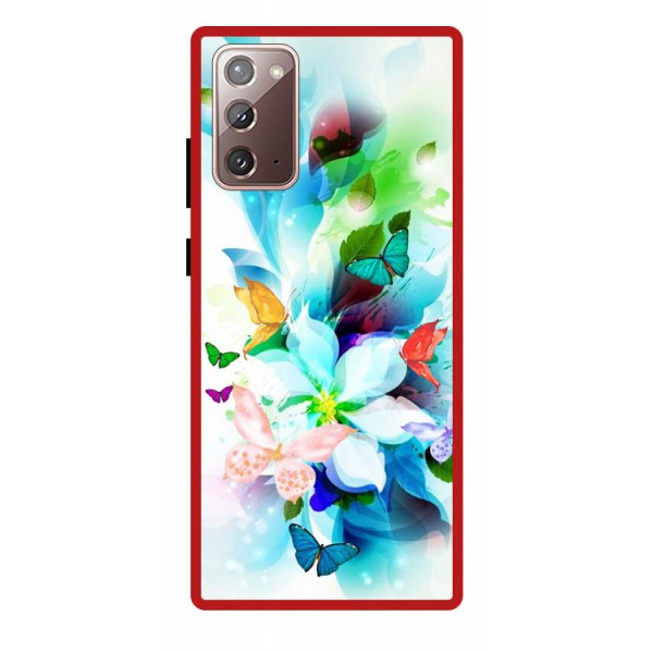 Husa Premium Spate Upzz Pro Anti Shock Compatibila Cu Samsung Galaxy Note 20, Model Painted Butterflies, Rama Rosie geekmall.ro imagine noua tecomm.ro