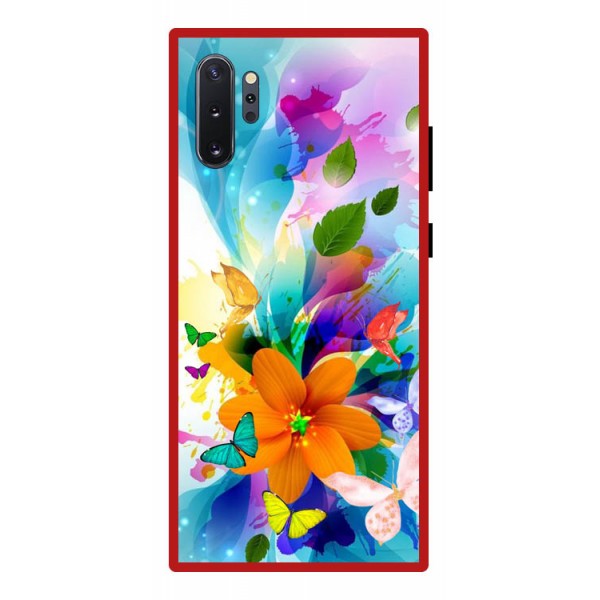 Husa Premium Spate Upzz Pro Anti Shock Compatibila Cu Samsung Galaxy Note 10+ Plus, Model Painted Butterflies 2, Rama Rosie