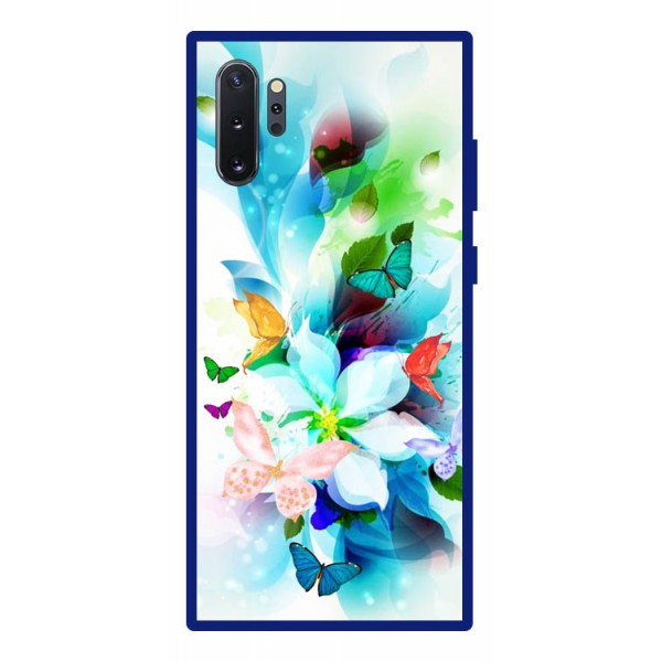 Husa Premium Spate Upzz Pro Anti Shock Compatibila Cu Samsung Galaxy Note 10+ Plus, Model Painted Butterflies, Rama Albastra