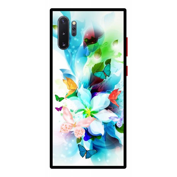 Husa Premium Spate Upzz Pro Anti Shock Compatibila Cu Samsung Galaxy Note 10+ Plus, Model Painted Butterflies, Rama Neagra