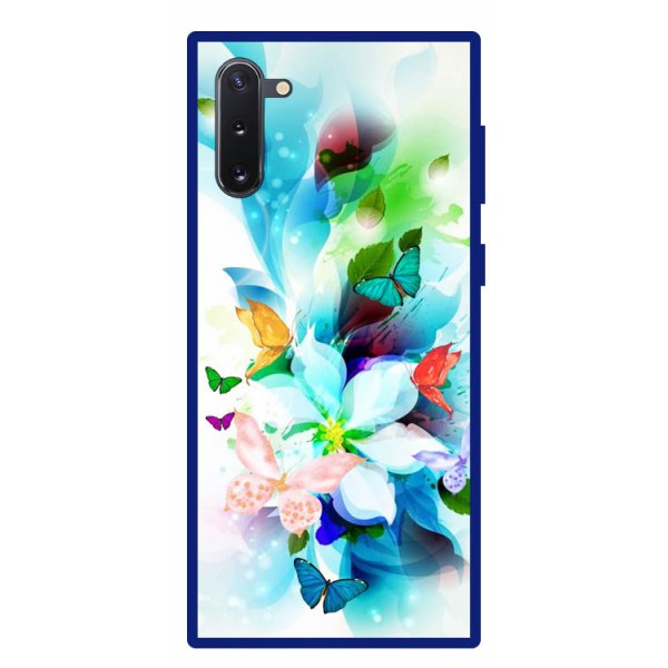 Husa Premium Spate Upzz Pro Anti Shock Compatibila Cu Samsung Galaxy Note 10, Model Painted Butterflies, Rama Albastra itelmobile.ro imagine noua 2022