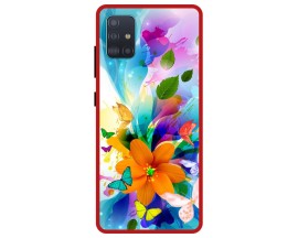 Husa Premium Spate Upzz Pro Anti Shock Compatibila Cu Samsung Galaxy A71 5G, Model Painted Butterflies 2, Rama Rosie