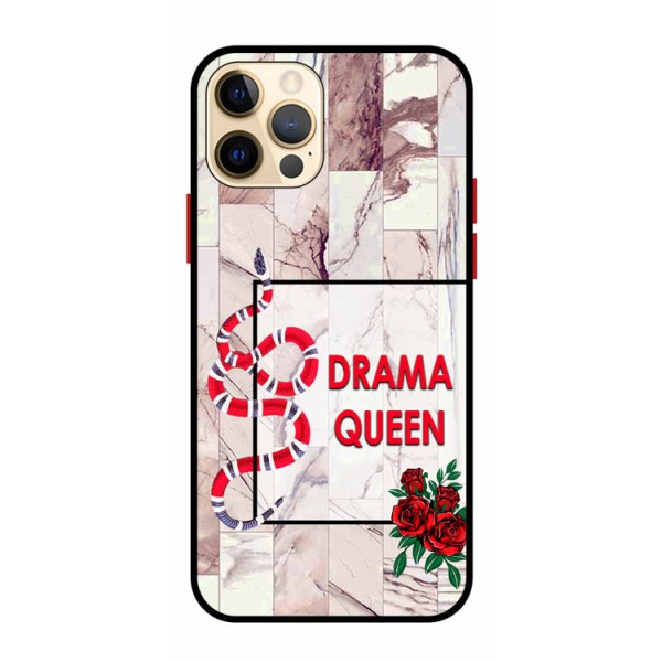 Husa Premium Spate Upzz Pro Anti Shock Compatibila Cu iPhone 12 Pro, Model Drama Queen, Rama Neagra