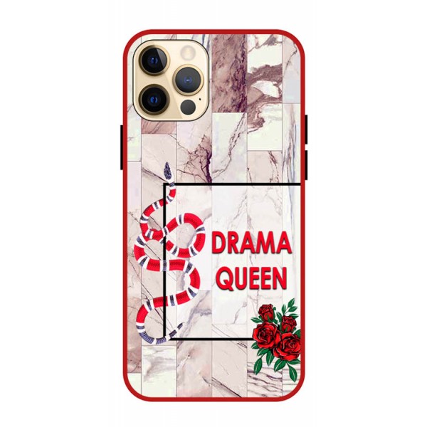 Husa Premium Spate Upzz Pro Anti Shock Compatibila Cu iPhone 12 Pro, Model Drama Queen, Rama Rosie