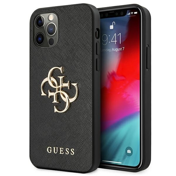 Husa Spate Premium Guess Compatibila Cu iPhone 12 Pro Max, Colectia Saffiano Metal Logo, Negru - 4675