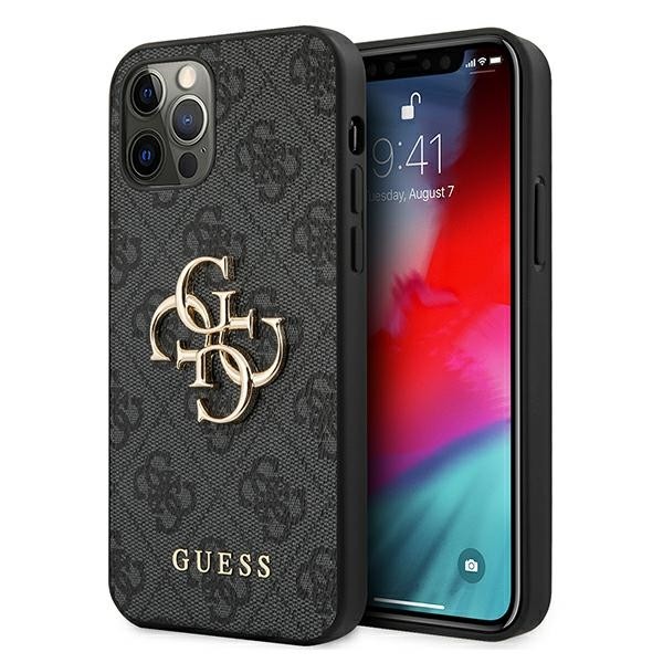 Husa Spate Premium Guess Compatibila Cu iPhone 12 / 12 Pro, Colectia Big Metal Logo, Gri - 4576