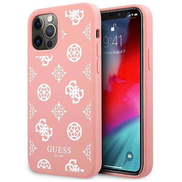Husa Spate Premium Guess Compatibila Cu iPhone 12 / 12 Pro, Colectia Peony, Silicon Roz Alb – 4033