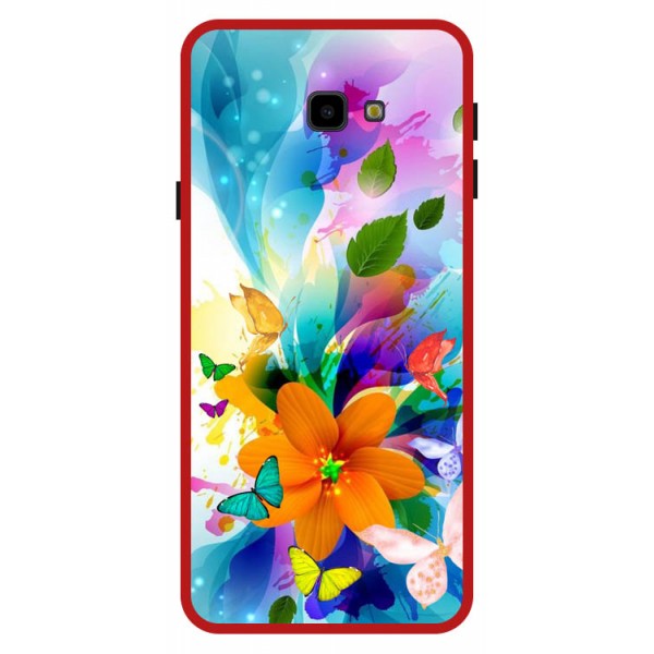 Husa Premium Spate Upzz Pro Anti Shock Compatibila Cu Samsung Galaxy J4+ Plus, Model Painted Butterflies 2, Rama Rosie