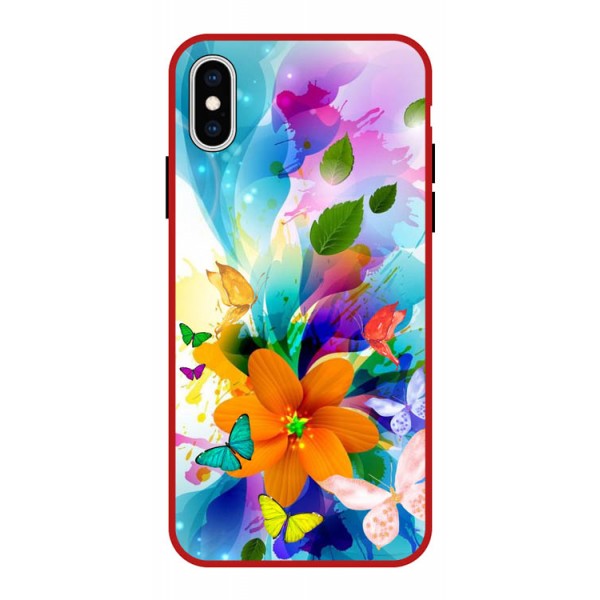 Husa Premium Spate Upzz Pro Anti Shock Compatibila Cu iPhone X – Xs, Model Painted Butterflies 2, Rama Rosie geekmall.ro imagine noua tecomm.ro