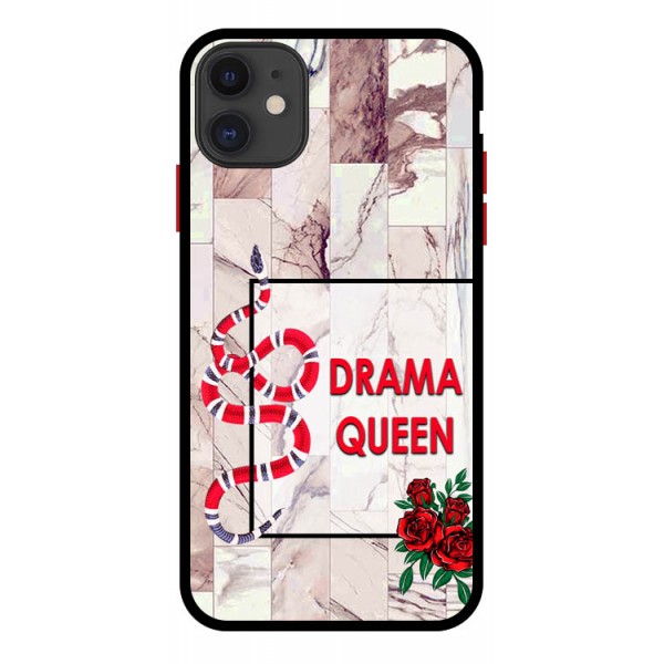 Husa Premium Spate Upzz Pro Anti Shock Compatibila Cu iPhone 11, Model Drama Queen, Rama Neagra