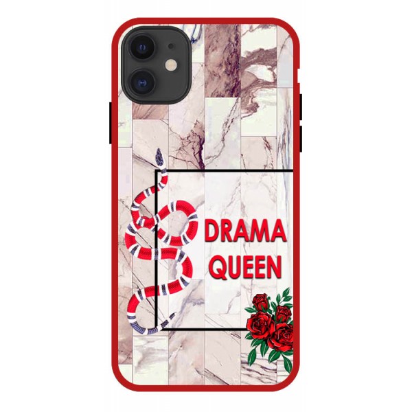Husa Premium Spate Upzz Pro Anti Shock Compatibila Cu iPhone 11, Model Drama Queen, Rama Rosie