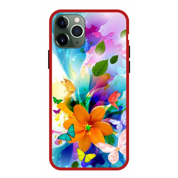 Husa Premium Spate Upzz Pro Anti Shock Compatibila Cu iPhone 11 Pro, Model Painted Butterflies 2, Rama Rosie