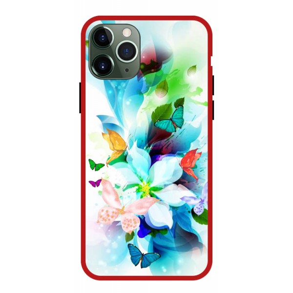 Husa Premium Spate Upzz Pro Anti Shock Compatibila Cu iPhone 11 Pro Max, Model Painted Butterflies, Rama Rosie