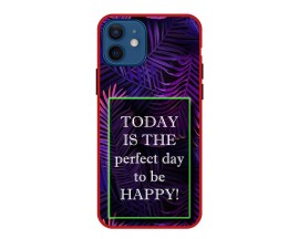 Husa Premium Spate Upzz Pro Anti Shock Compatibila Cu Iphone 12 Mini, Model Perfect Day, Rama Rosie