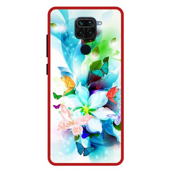 Husa Premium Spate Upzz Pro Anti Shock Compatibila Cu Xiaomi Redmi Note 9, Model Painted Butterflies, Rama Rosie