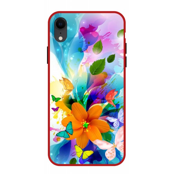 Husa Premium Spate Upzz Pro Anti Shock Compatibila Cu iPhone Xr, Model Painted Butterflies 2, Rama Rosie