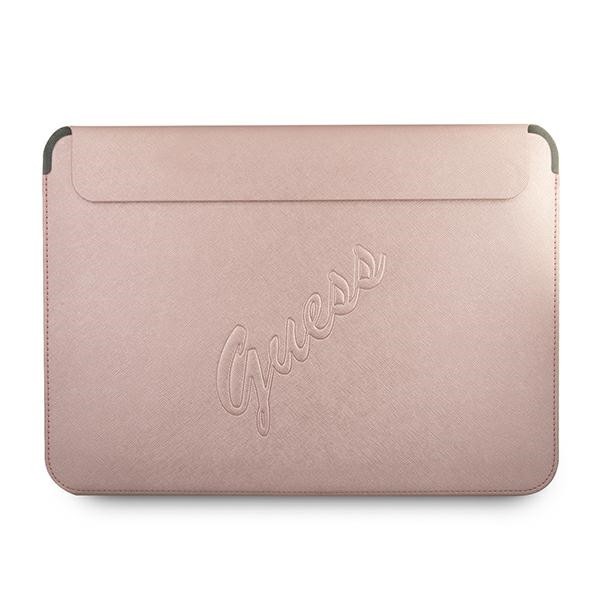 Husa Premium Guess Sleeve Saffiano Scrip Compatibila Cu Laptop / Macbook Pro / Air 13inch, Rose Gold geekmall.ro imagine noua tecomm.ro
