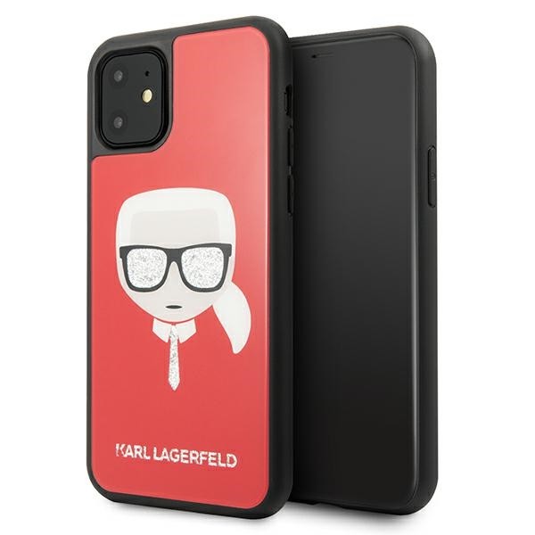 Husa Spate Premium Karl Lagerfeld Compatibila Cu iPhone 11, Iconic Karl Glitter Rosu