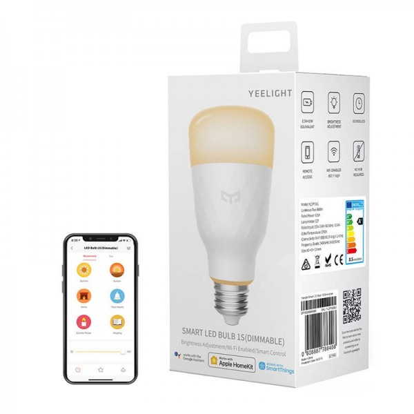 Bec LED inteligent Yeelight 1S YLDP15YL, Control 3G/4G, Wi-Fi, E27, 8.5W, 800 lm, A+, lumina alba calda (2700K) - 7786408