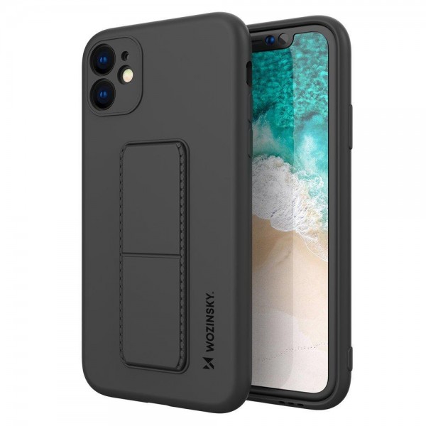 Husa Spate Wozinsky Compatibila Cu iPhone 12 Pro Max, Cu Stand Metalic Pe Spate, Protectie La Camera - Negru