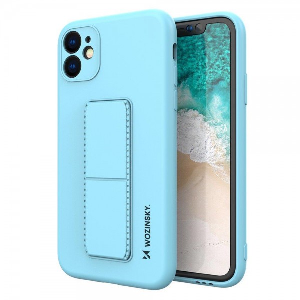 Husa Spate Wozinsky Compatibila Cu iPhone 12 Pro Max, Cu Stand Metalic Pe Spate, Protectie La Camera - Blue Deschis