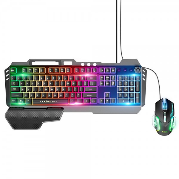 Set Tastatura Si Mouse Hoco Gaming Luminare Rgb Gm12, Negru – 4749611