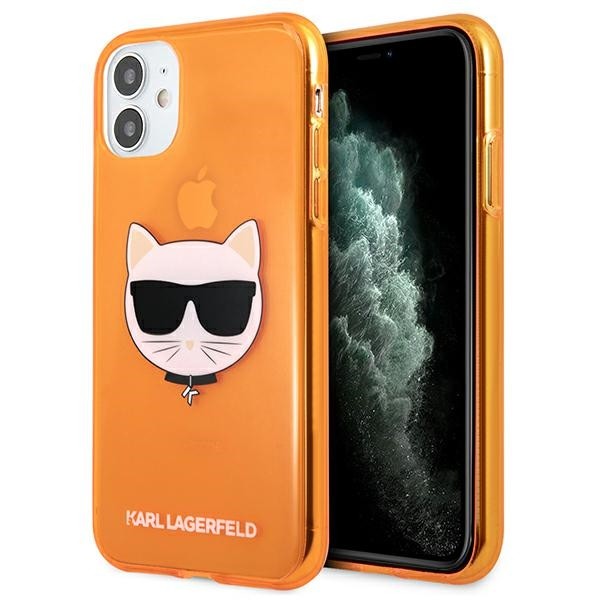 Husa Spate Karl Lagerfeld Compatibila Cu iPhone 11, Colectia Glitter Choupette Orange – 9003470