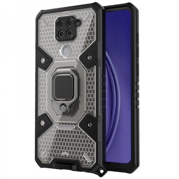Husa Spate Upzz Techsuit Honeycomb Armor Cu Inel Metalic Compatibila Cu Xiaomi Redmi Note 9 Negru