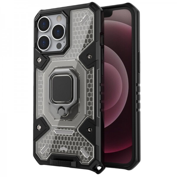 Husa Spate Upzz Techsuit Honeycomb Armor Cu Inel Metalic Compatibila Cu iPhone 13 Pro Max Negru