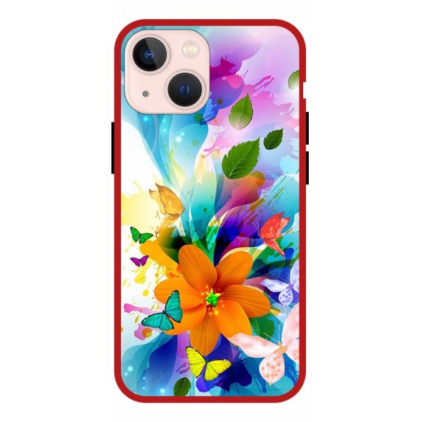 Husa Premium Spate Upzz Pro Anti Shock Compatibila Cu iPhone 13, Model Painted Butterflies 2, Rama Rosie geekmall.ro imagine noua tecomm.ro