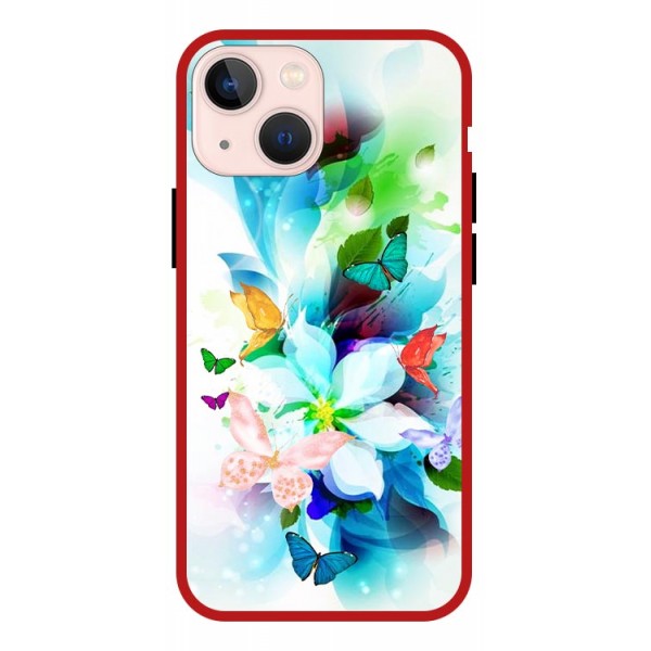 Husa Premium Spate Upzz Pro Anti Shock Compatibila Cu iPhone 13, Model Painted Butterflies, Rama Rosie geekmall.ro imagine noua tecomm.ro