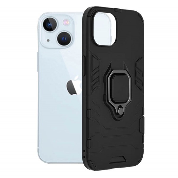 Husa Spate Upzz Techsuit Shield Cu Inel Metalic Compatibila Cu iPhone 13, Negru