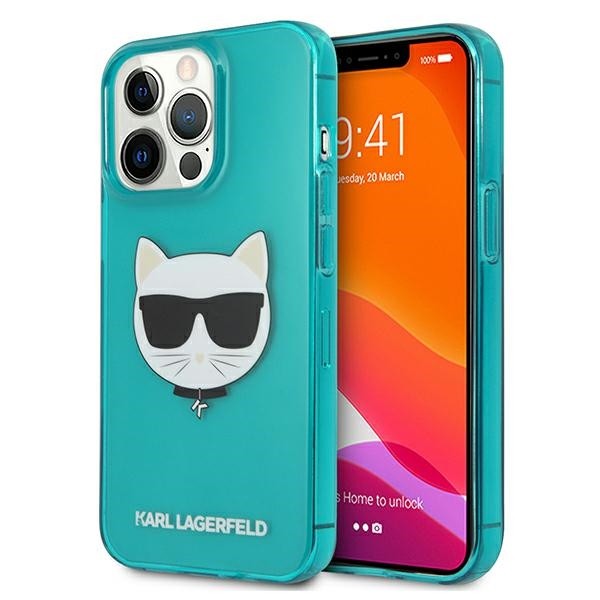 Husa Spate Karl Lagerfeld Compatibila Cu iPhone 13 Pro, Colectia Glitter Choupette Fluo, Albastru - 027797