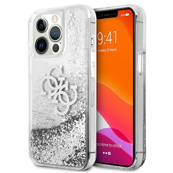 Husa Guess Compatibila Cu iPhone 13 Pro, Colectia Liquid Glitter Logo, Silver – 024574 geekmall.ro imagine noua tecomm.ro