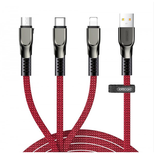 Cablu Date Incarcare Joyroom 3 In 1, Usb – Lightning / Microusb / Usb Type C 3,5a 480 Mbps 1,3m Rosu (s-1335k4)