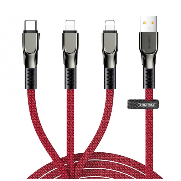 Cablu Date Incarcare Joyroom 3 In 1, Usb – Lightning / Lightning / Usb Type C 3,5a 480 Mbps 1,3m Rosu – 7147813